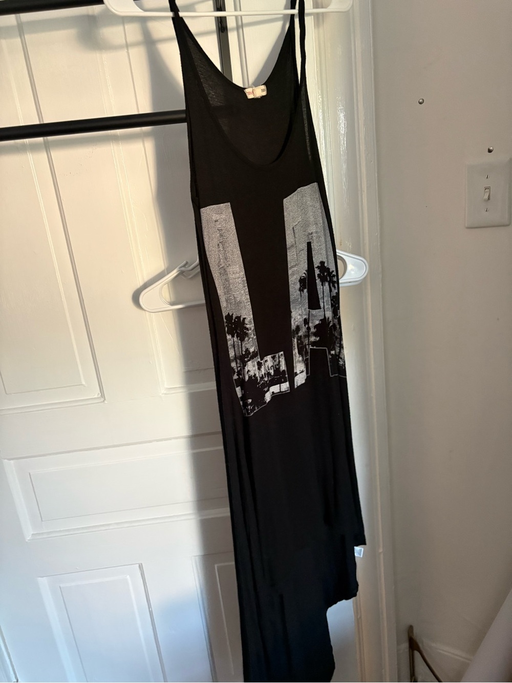 Black Graphic Maxi Dress with Palm City Print (sexy & body fitting)